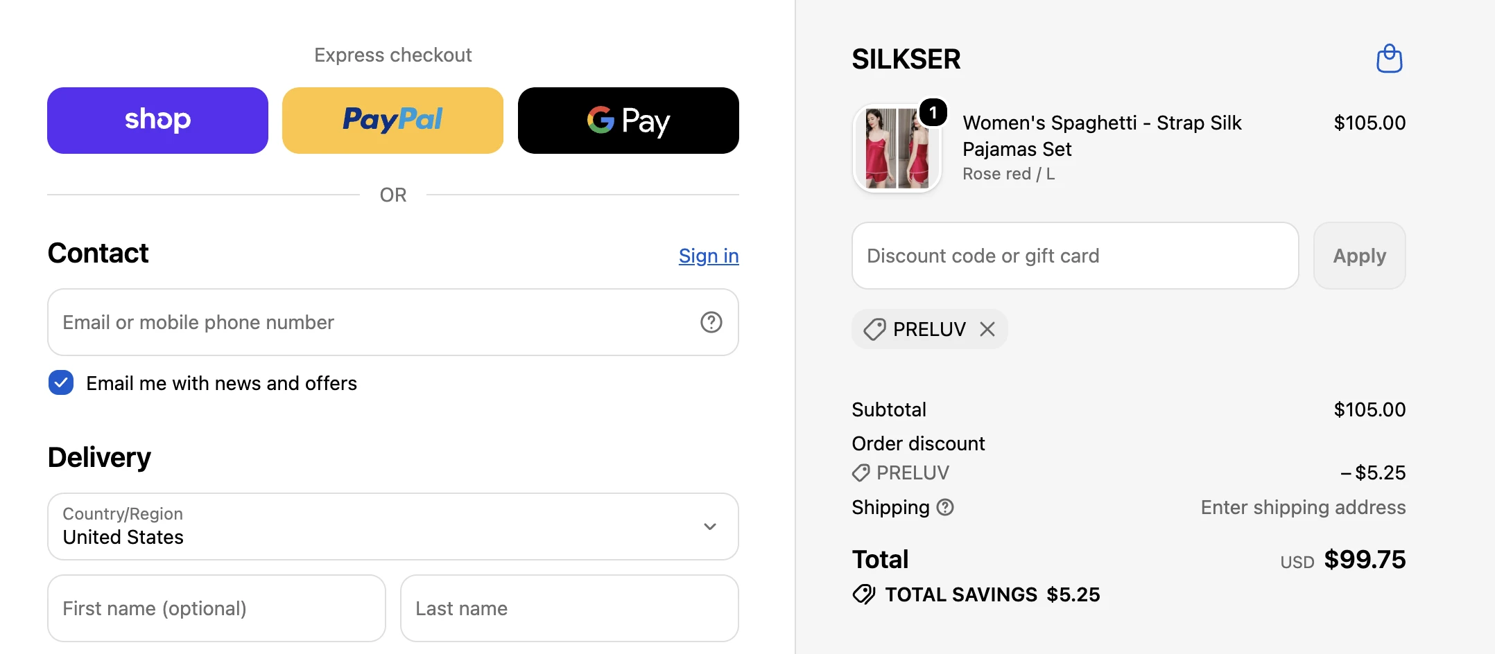 Use Discount Code PRELUV for 5% OFF Sitewide at silkser.com